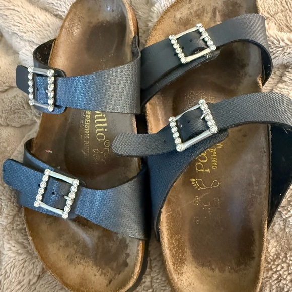 Birkenstock Papillio Black Rhinestone Double Strap Slide Sandals Size 39/8 - Picture 3 of 9